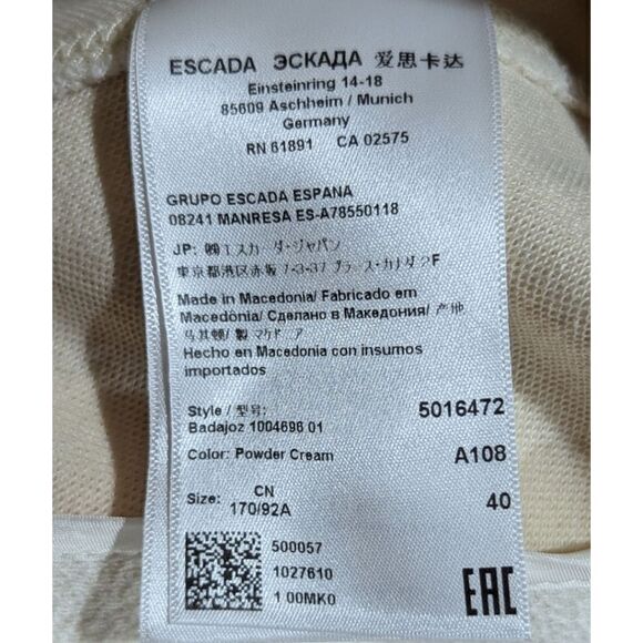 Escada Women's EU 40, US M Wool Blend Powder Cream Rose Gold Two Button Blazer - Picture 12 of 12